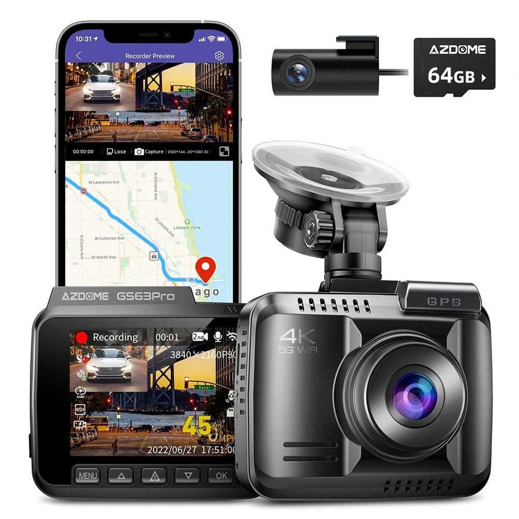 AZDome GS63H Pro True 4K 2CH Wifi GPS 64gb Dashcam