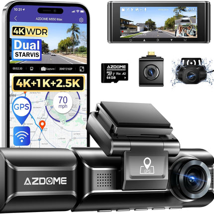 AZDome M550 Max 3-Kanal-4K-Dashcam mit WiFi, GPS und 64 GB Speicher