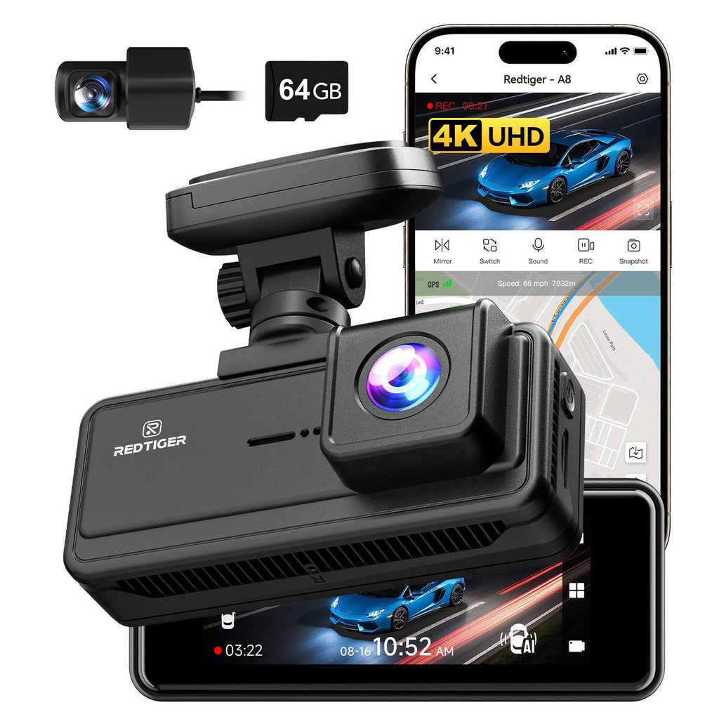 Redtiger A8 2CH 4K Touch WiFi GPS 64 GB Dashcam
