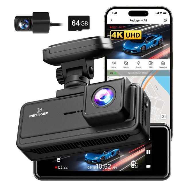 Redtiger A8 2CH 4K Touch WiFi GPS 64 GB Dashcam