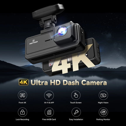 Redtiger A8 2CH 4K Touch WiFi GPS 64 GB Dashcam