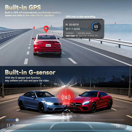 Redtiger A8 2CH 4K Touch WiFi GPS 64 GB Dashcam