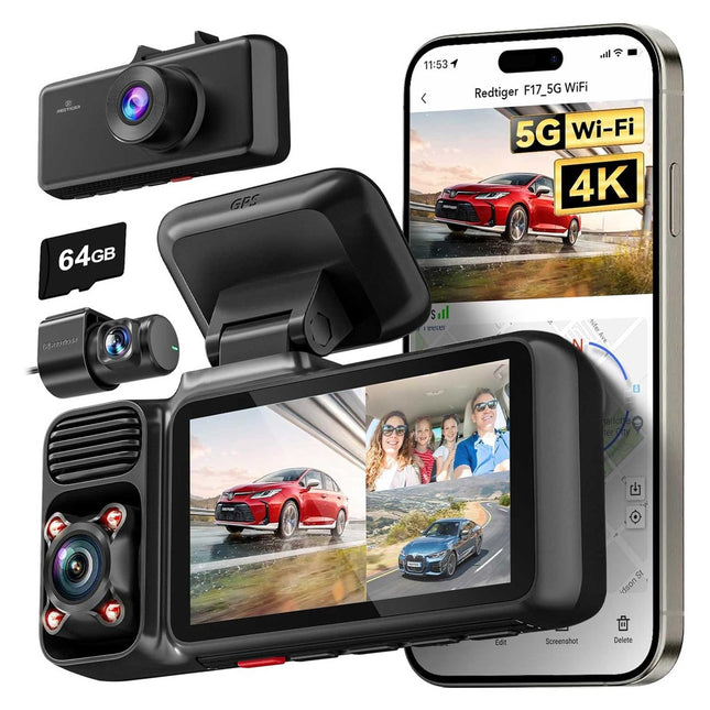 Redtiger F17 3CH 4K Wifi GPS 64gb Dashcam