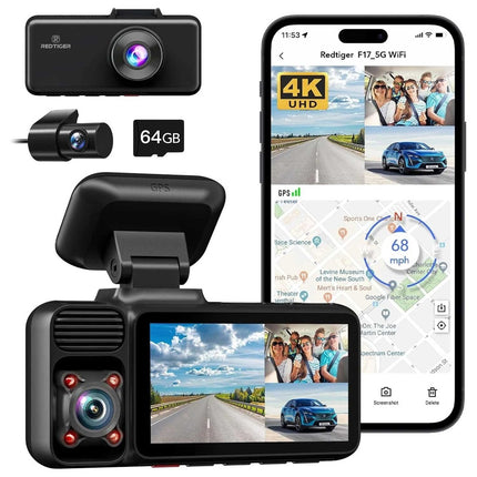 Redtiger F17 3CH 4K Wifi GPS 64gb Dashcam