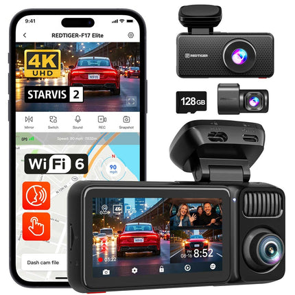 Redtiger F17 Elite 3CH 4K Wifi GPS 128gb Dashcam