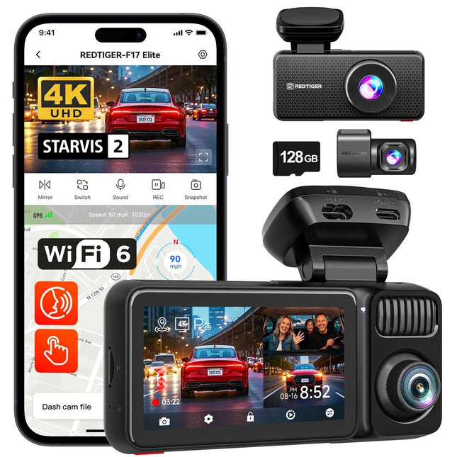 Redtiger F17 Elite 3CH 4K Wifi GPS 128gb Dashcam