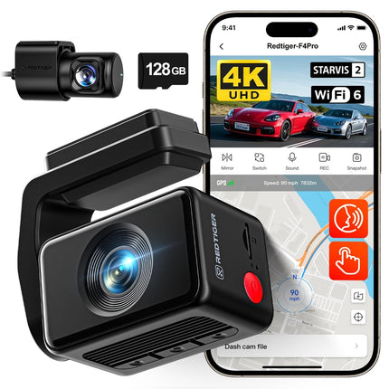 Redtiger F4 Pro 2CH 4K Touch Wifi GPS 128gb Dashcam