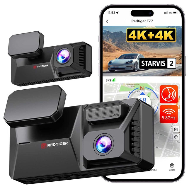 Redtiger F77 4K Touch Wifi GPS 2CH 128gb Dashcam