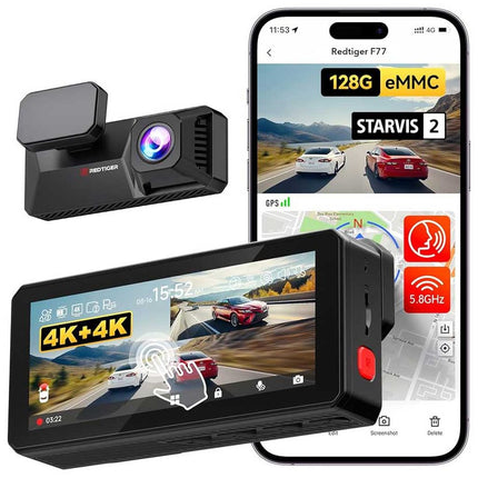 Redtiger F77 4K Touch Wifi GPS 2CH 128gb Dashcam