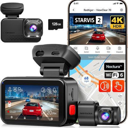 Redtiger ViewClear 70 4K Touch WiFi GPS 2CH 128 GB Dashcam