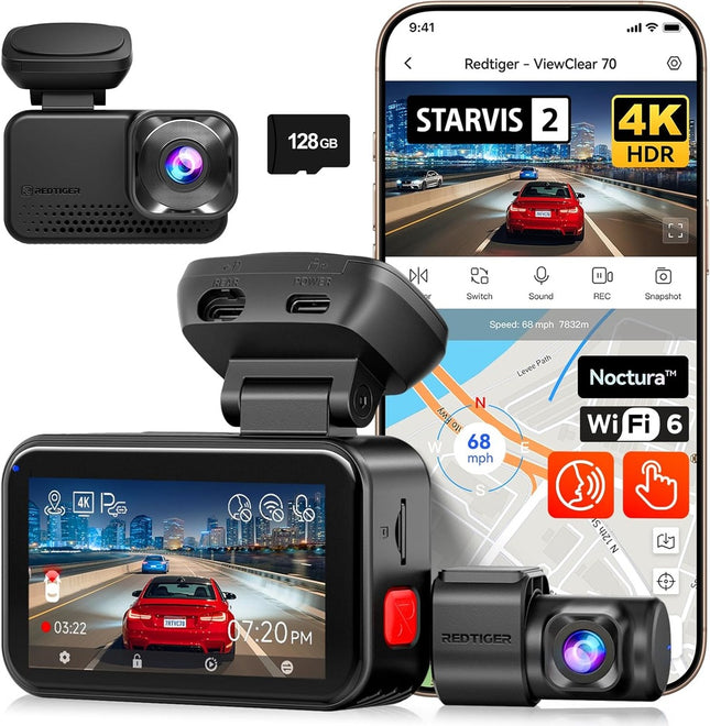 Redtiger ViewClear 70 4K Touch WiFi GPS 2CH 128 GB Dashcam
