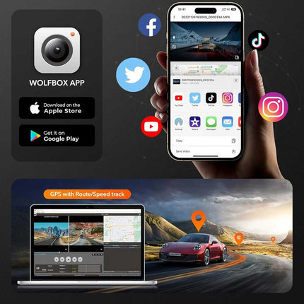 Wolfbox G840H 2K Wifi GPS 32gb Mirror Dashcam