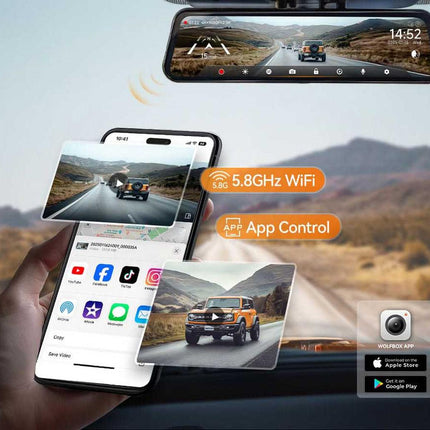 Wolfbox G900 Tripro Kabine 3CH 4K WiFi GPS 256gb Spiegel Dashcam