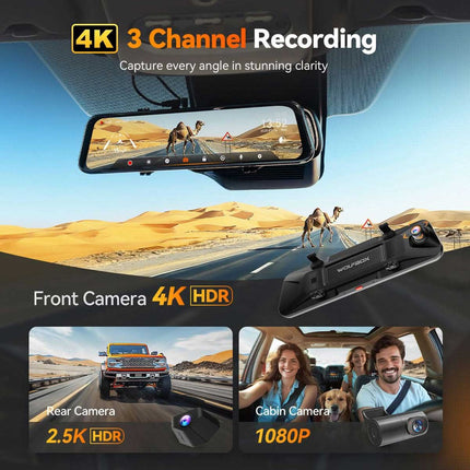 Wolfbox G900 Tripro Kabine 3CH 4K WiFi GPS 256gb Spiegel Dashcam