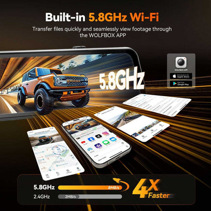 Wolfbox G900 Tripro Kabine 3CH 4K WiFi GPS 256gb Spiegel Dashcam