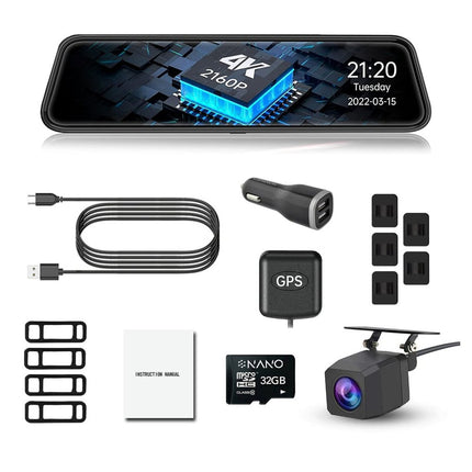Nanocam T55 4K 2CH Full Mirror Wifi GPS 32gb Dashcam